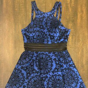Junio's City Studio Fit and Flare Royal Blue Dress w/Black Velvet Design Size 11